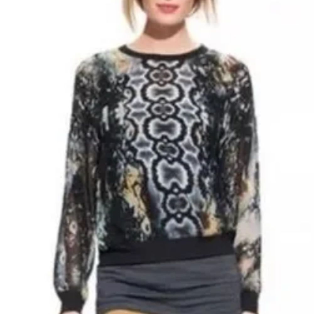 Cabi Snakeprint Top Style 572 Blouse Gray Mustard… - image 1